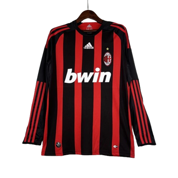 Camisa Retrô Milan I Home Adidas 2008/09 Manga Longa Vermelho e Preto